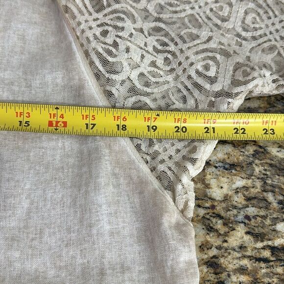Azucar Beige Linen Lace Detailing Short Sleeve Top Blouse Size M - Picture 5 of 6